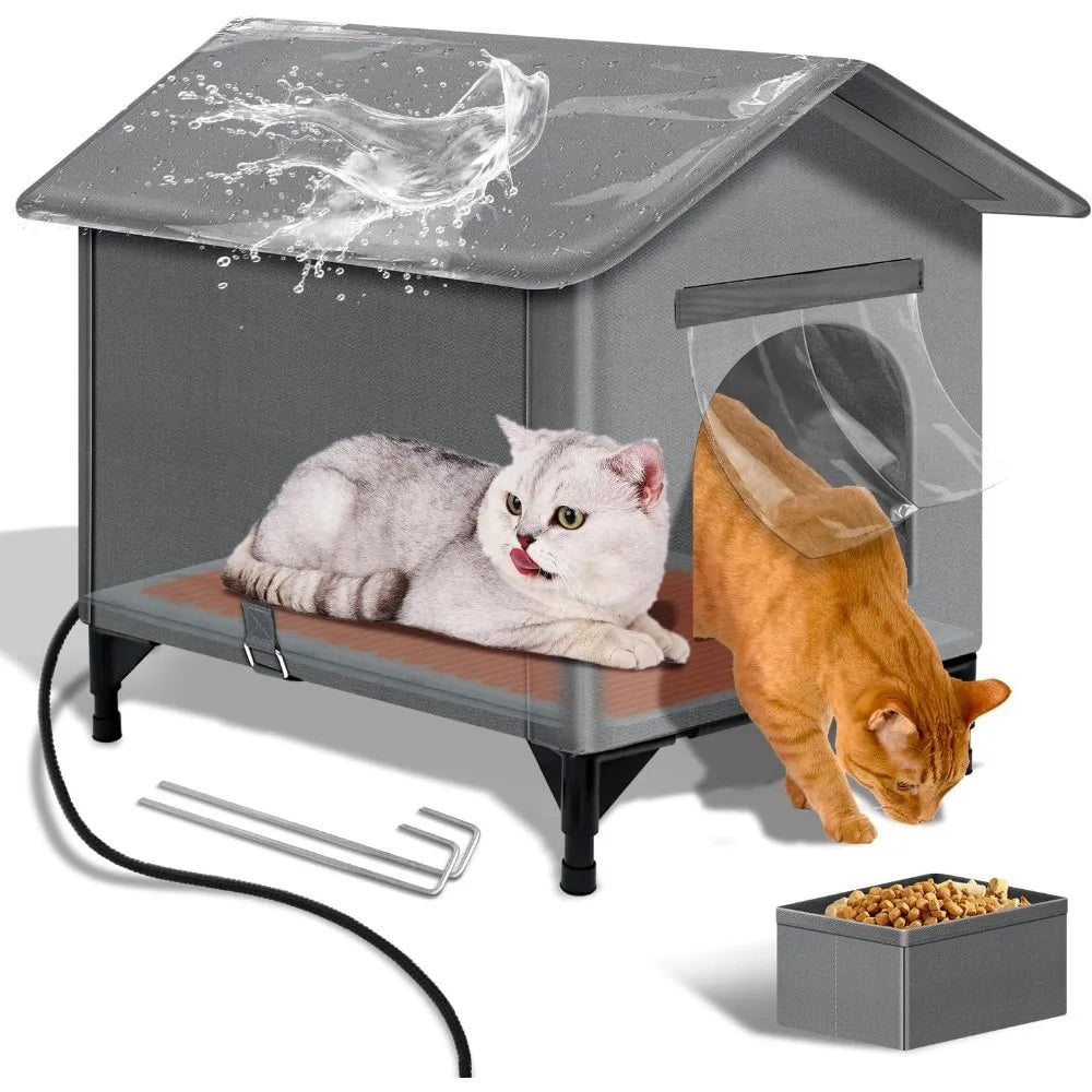 Heated Cat House Outdoor Winter with Heating Pad Weatherproof