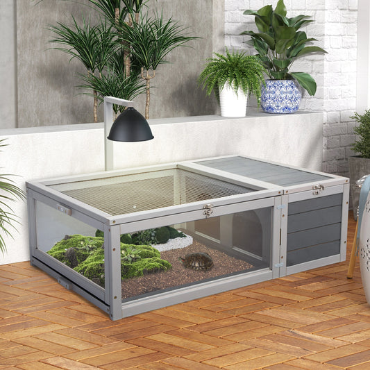 Tortoise House Wooden Turtle Habitat with Removable Top Gray