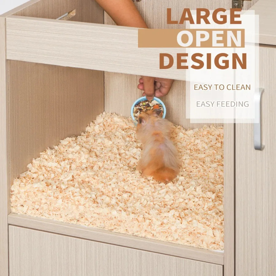 4-Tier Wood Hamster Cage with Storage Cabinet Large Habitat