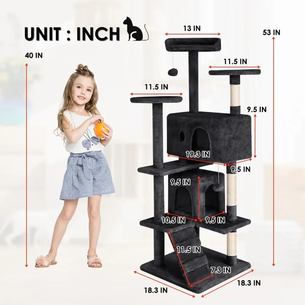 53 Inches Cat Tower for Indoor Cats with Funny Toys