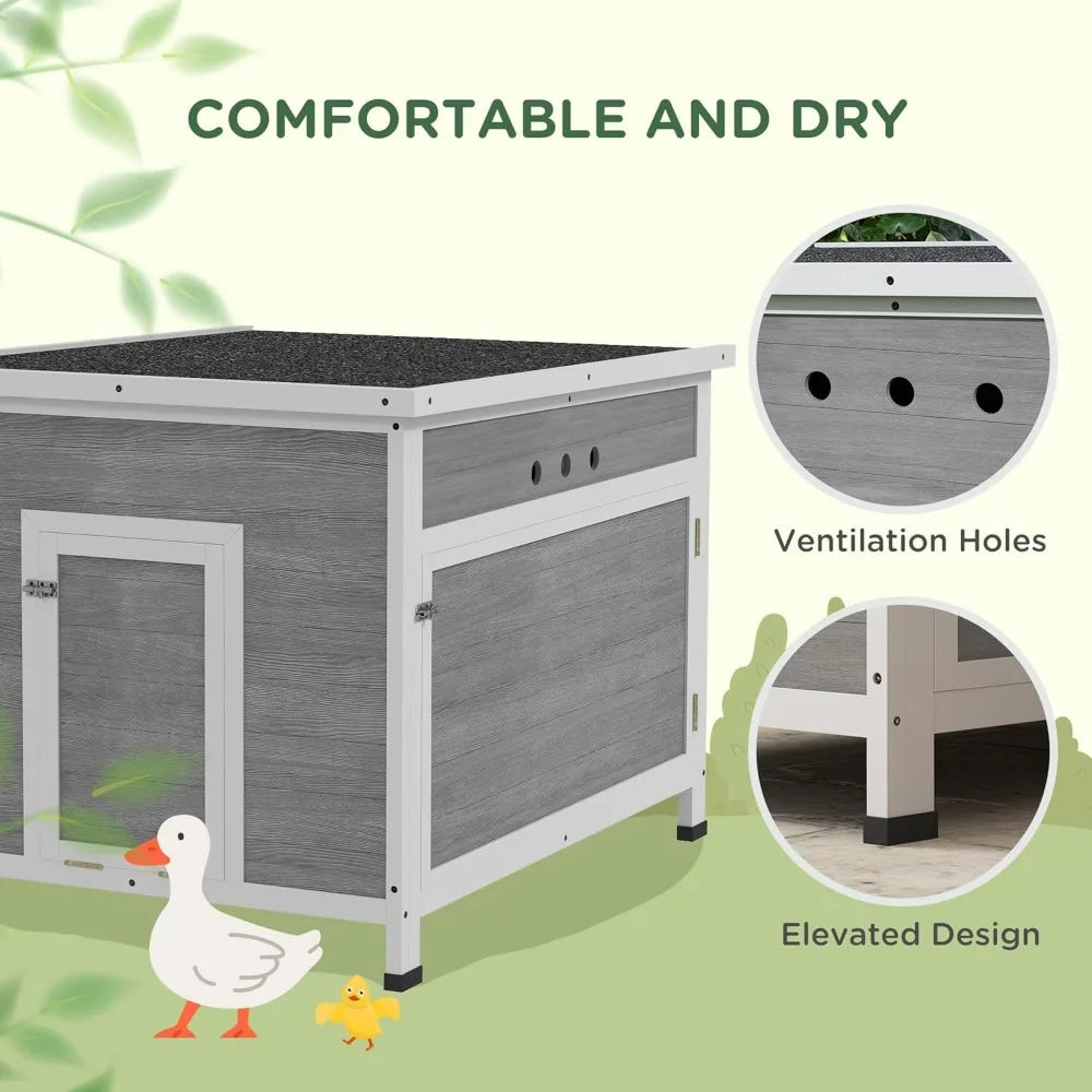 Duck Coop, Wooden Rabbit Hutch with Openable Roof