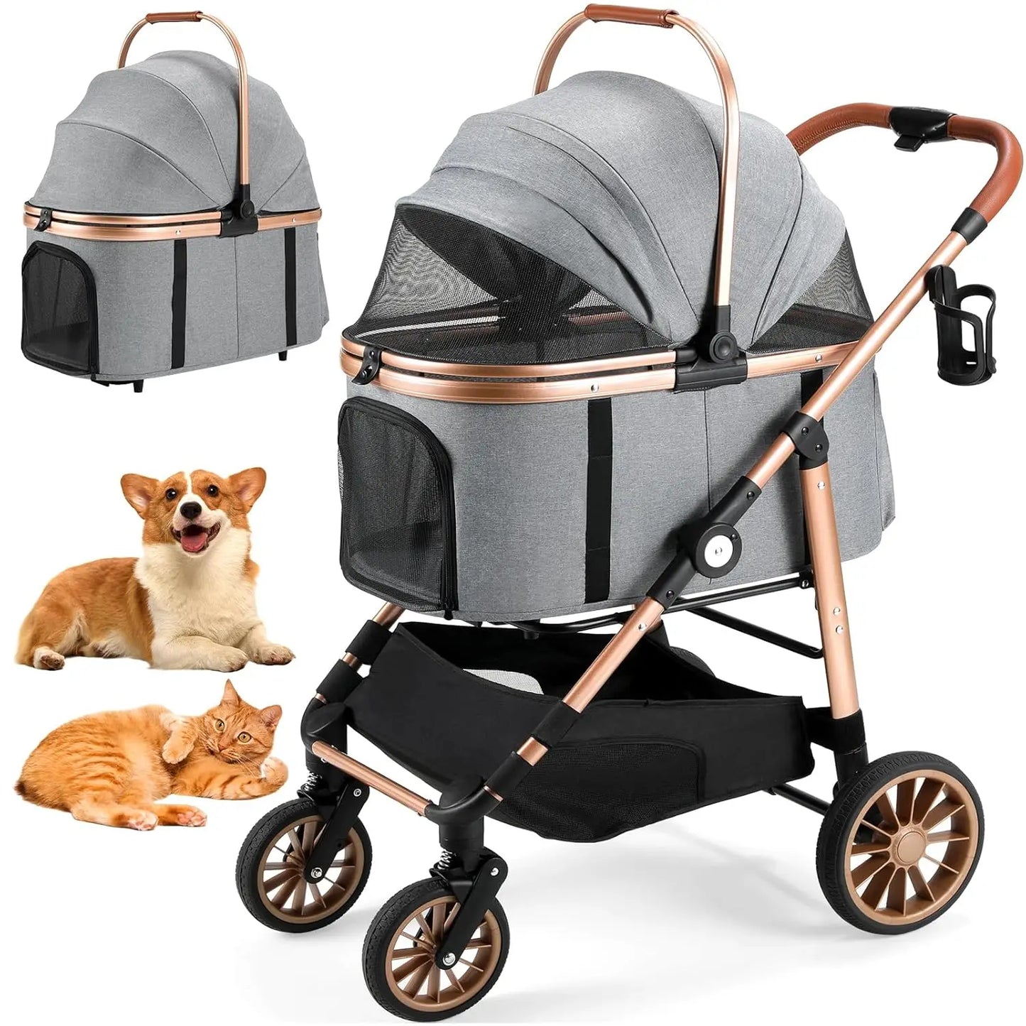2in1 Dog Buggy Stroller Dog Box For Car, 360° High Wheels