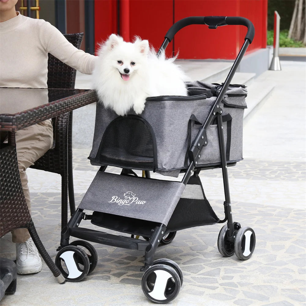 Pet Dog Stroller Foldable Travel Carrier with Rain Cover