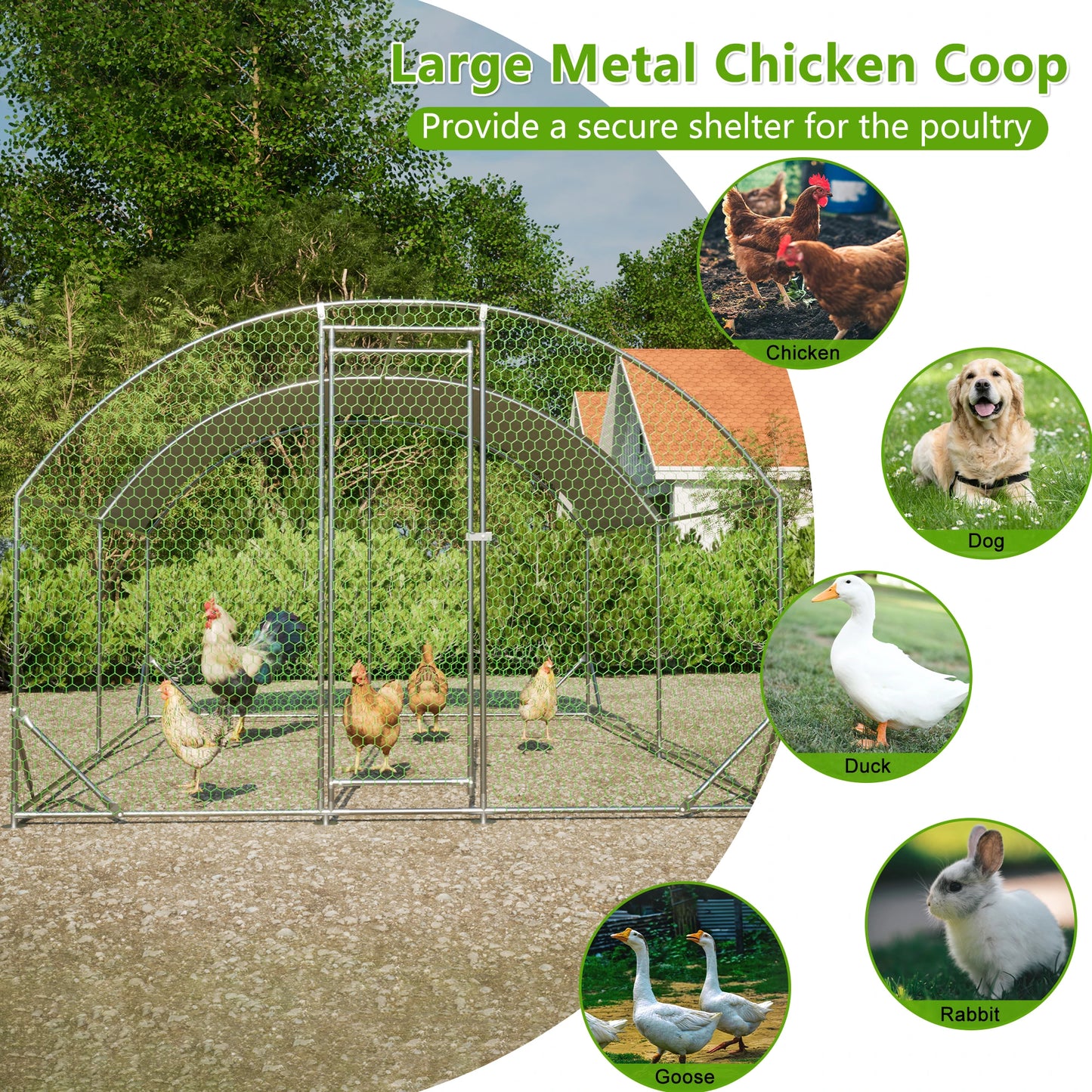 LZBEITEM Large Chicken Coop Dome Shaped Metal Run Cage
