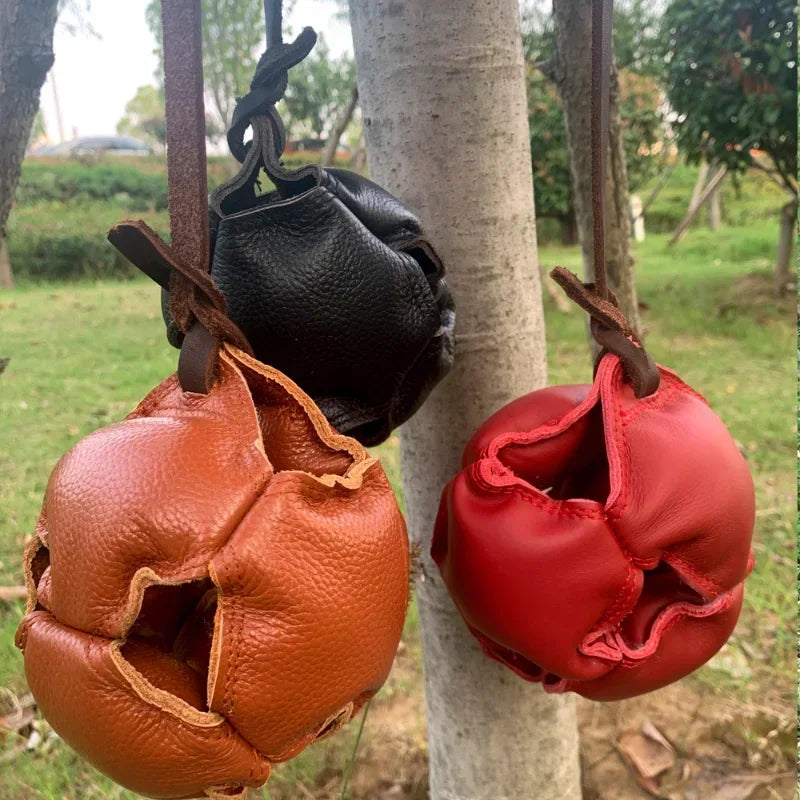 Leather Dog Training Ball Toy with Handle for Fetch Play