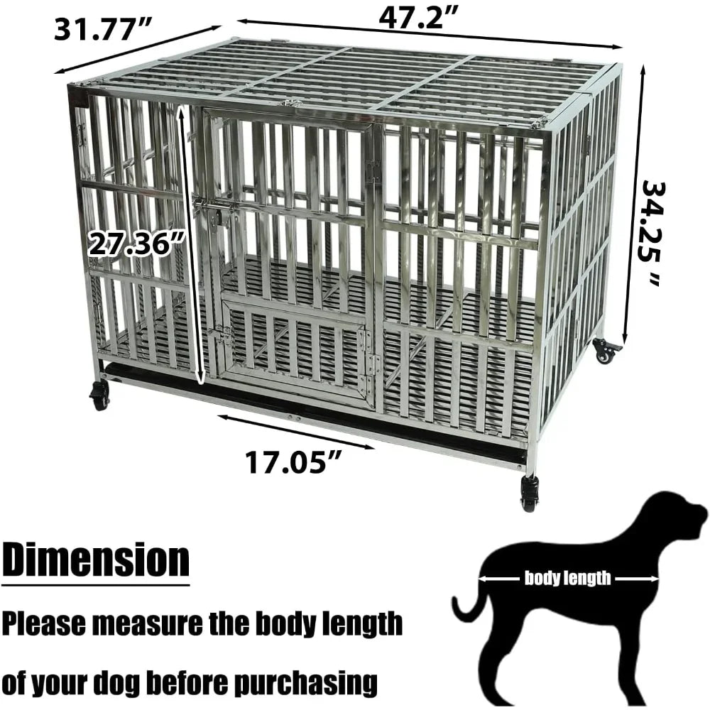 47 Inch Stainless Steel Dog Cage for Large Medium Small Dogs