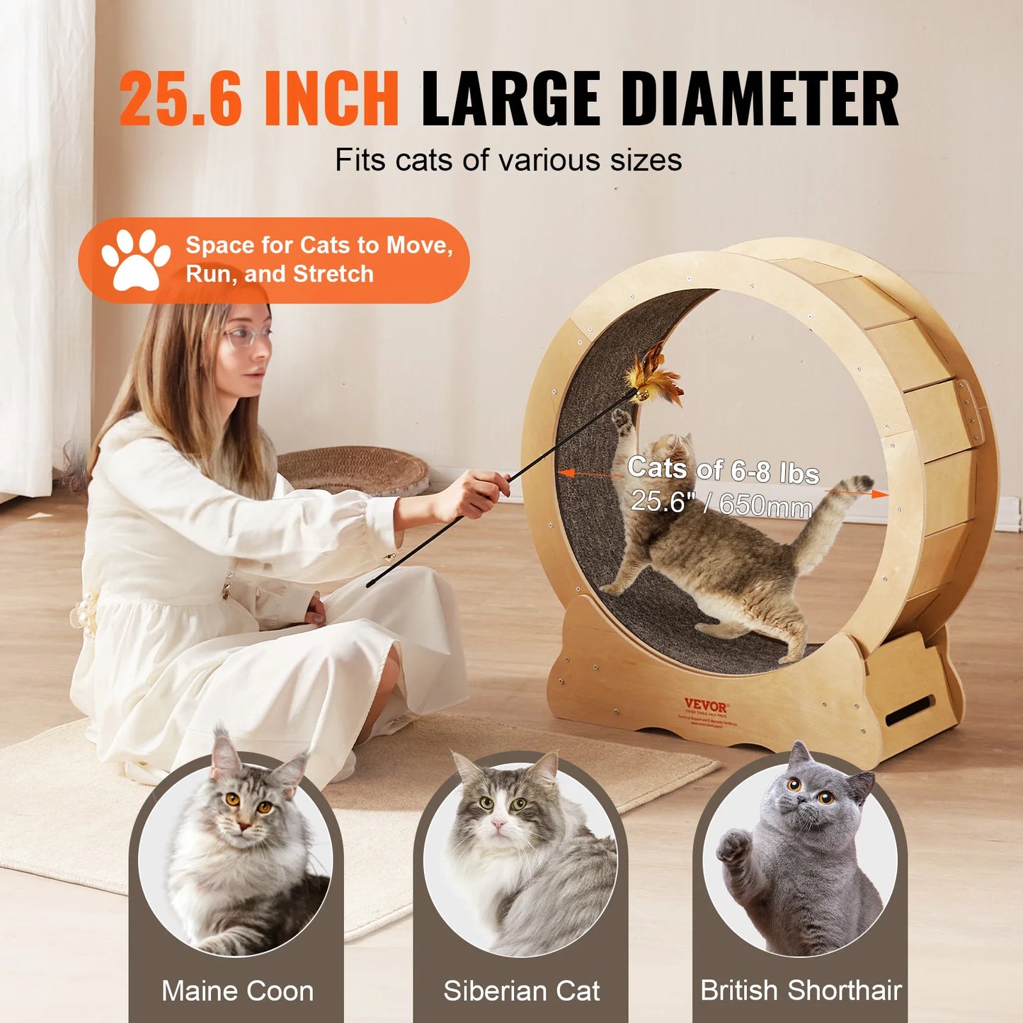 VEVOR Cat Exercise Wheel Natural Wood Silent Running Toy