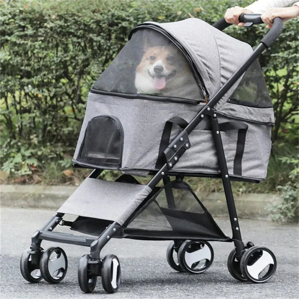 Pet Dog Stroller Foldable Travel Carrier with Rain Cover