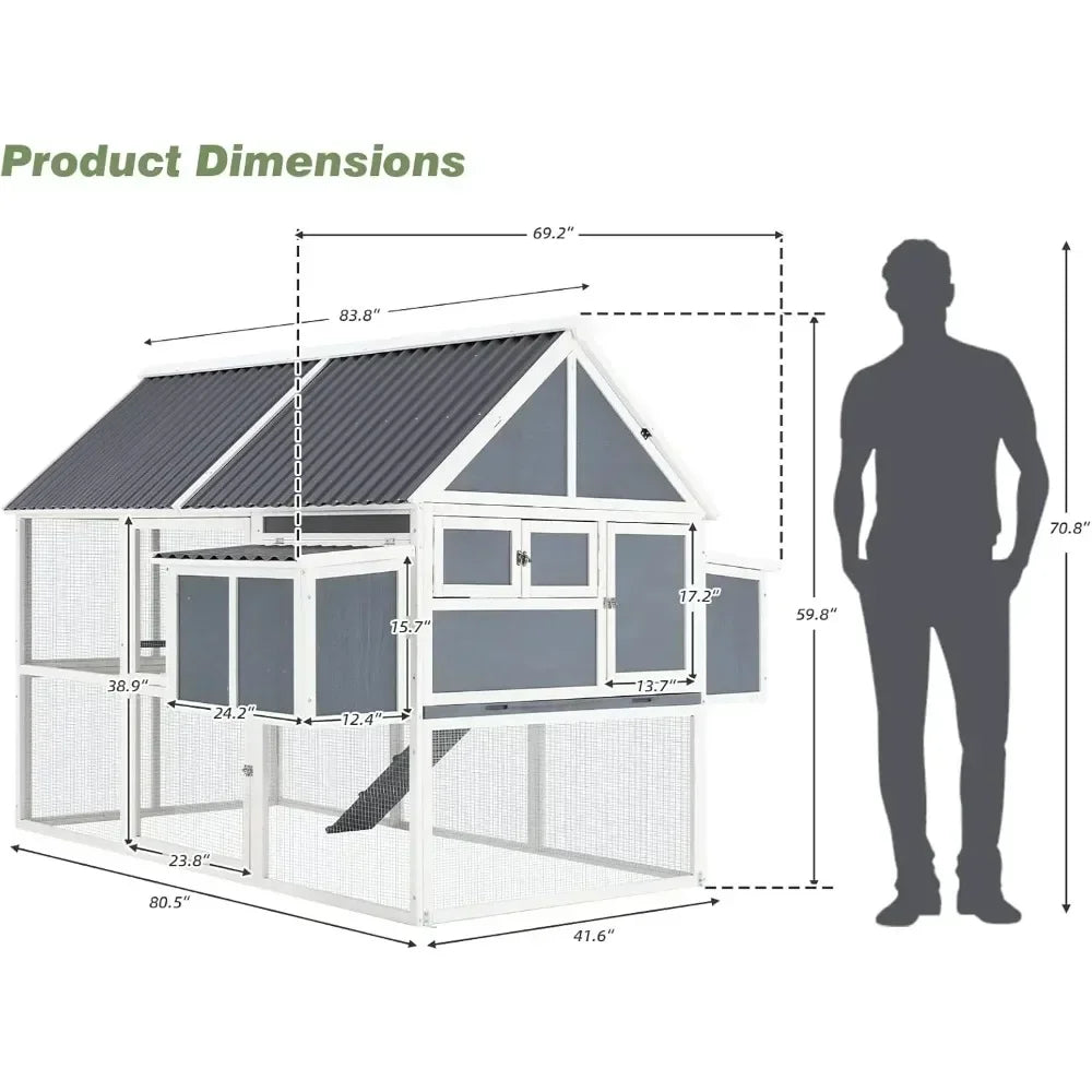 84” Large Chicken Coop for 8-10 Chickens Outdoor Hen House