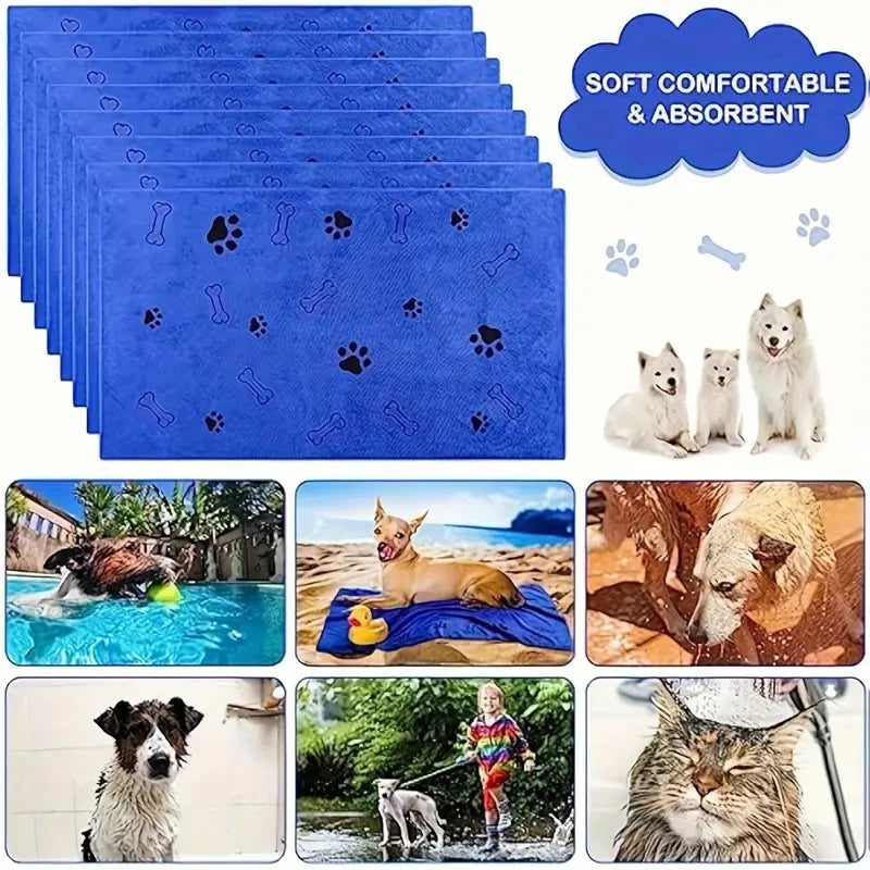 2pcs Soft Microfiber Dog Towels Quick Dry Absorbent Pet Bath