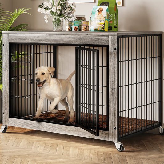Dog Crate Furniture with Cushion and Double Doors Indoor