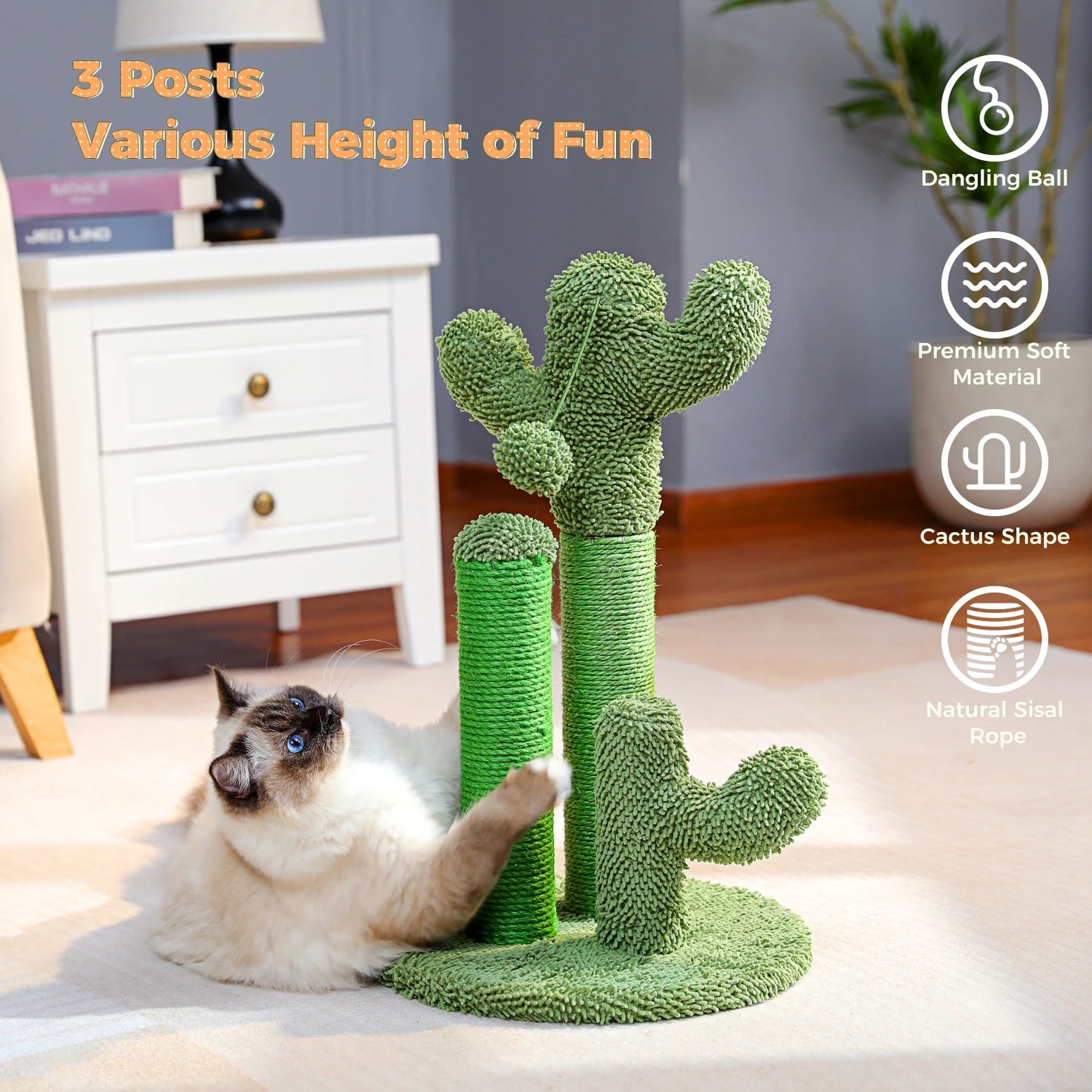 Cactus Cat Scratcher Cat Scratching Post with 3 Poles